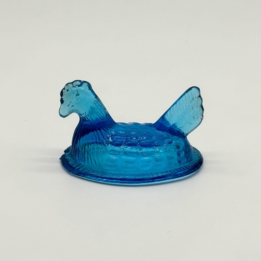 Aqua Blue Glass Mini Hen on Nest Replacement Lid Top Only Vintage